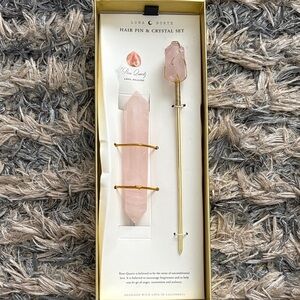 New Luna Norte Love & Healing Rose Quartz Hair Pin & Crystal Set, Gold Hardware